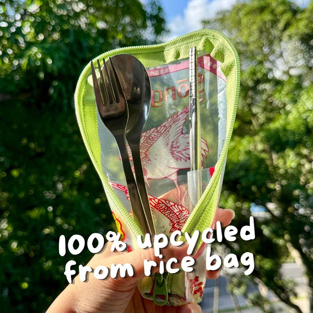 Free Pattern - Turn a Plastic Rice Bag into a Travel Cutlery Pouch
